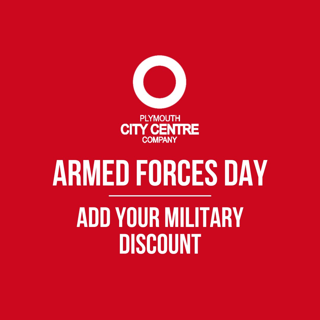 City Centre BID businesses! Do you offer a discount to Military and Veteran Cardholders or planning to do so on Armed Forces Day? Email the offer details to: holly.reynolds@citycentrebid.co.uk to be featured on the Plymouth Armed Forces Day website and for help with promotion.