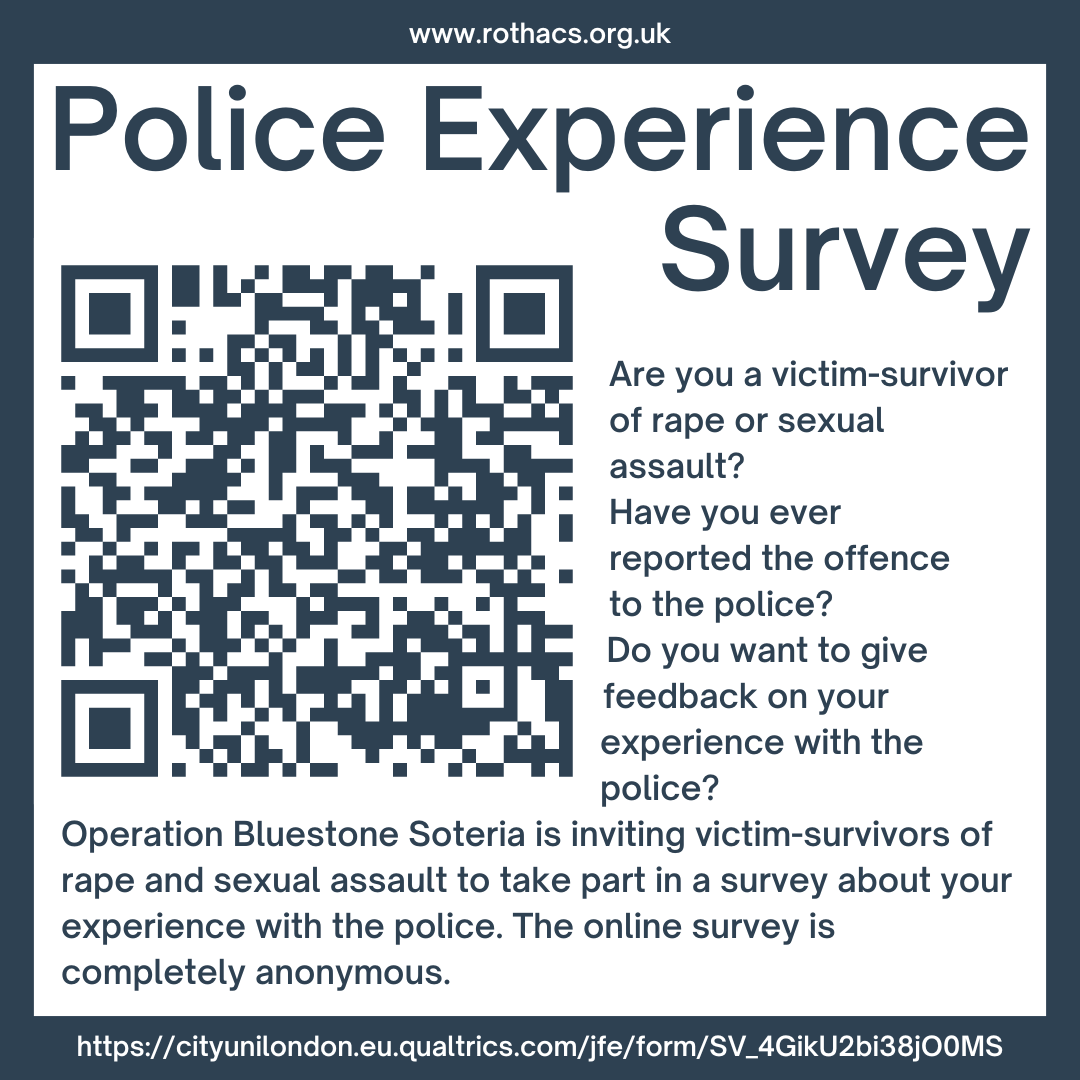 Do you want to give feedback on your experience with the police? Do the police know about your case of rape or sexual assault? Are you 18 or over? Please complete this anonymous online survey tinyurl.com/1experiencesur… to help improve police response. #OpSoteriaBluestone