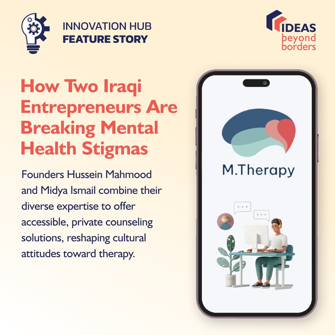 🌟 Iraqi entrepreneurs Hussein Mahmood & Midya Ismail are challenging mental health stigmas with their platform @M_therapy_krd! 💪 Read the full story of how they are shaping a more compassionate and supportive society in Iraq > ow.ly/nYxp50Ryyi1