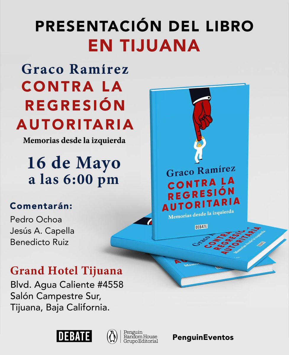 Amigas y amigos de TIJUANA. Nos vemos el próximo jueves 16 de mayo a las 6:00 p.m. en el Grand Hotel Tijuana, para la presentación de mi libro. 📍 maps.app.goo.gl/EsgENAADzBacbX… 📍 Comentarán: @kpya @beneruizv Pedro Ochoa