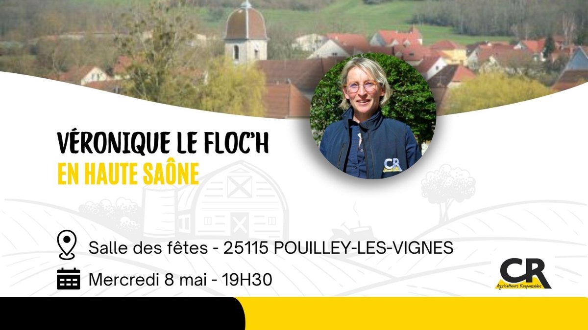 Véronique Le Floc'h, Présidente de la Coordination Rurale 🟡⚫️ sera présente à l'Assemblée Générale de la CR Bourgogne Franche Comté 𝗠𝗘𝗥𝗖𝗥𝗘𝗗𝗜 𝟴 𝗠𝗔𝗜 - 𝟭𝟵𝗛𝟯𝟬
#CoordinationRurale #doubs #BourgogneFrancheComte #BFC #agriculteur