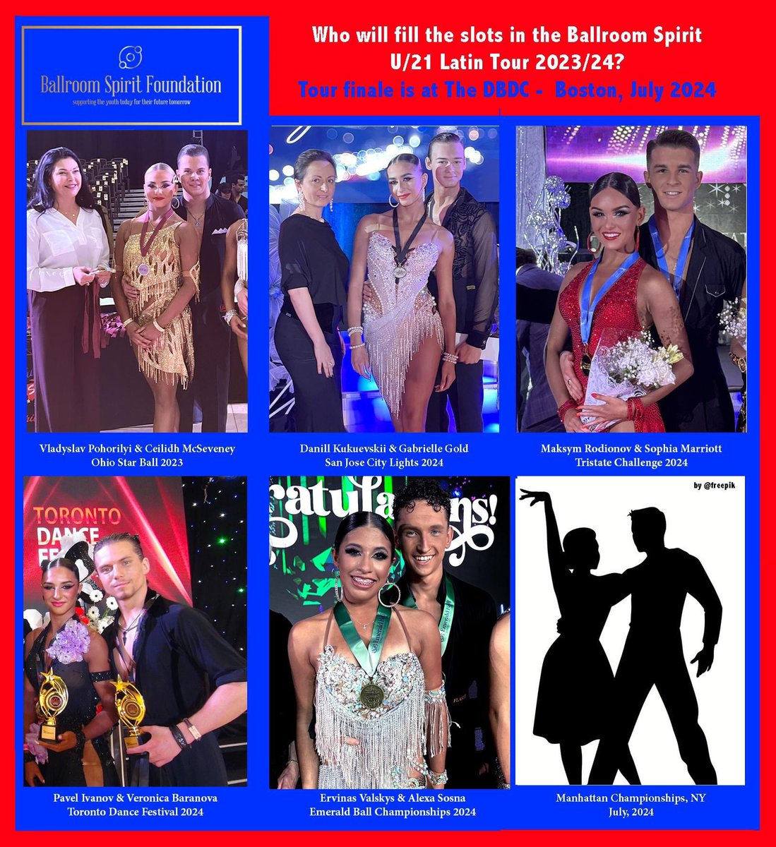 db_state's tweet image. Congratulations to Ervinas Valskys &amp;amp; Alexa Sosna who became the 5th couple to qualify for the Ballroom Spirit U/21 Latin Tour for 2023/24. The final chance to qualify will be at the Manhattan Dance Championships in New York July 5th.  The finale will be held at The DBDC, July 27