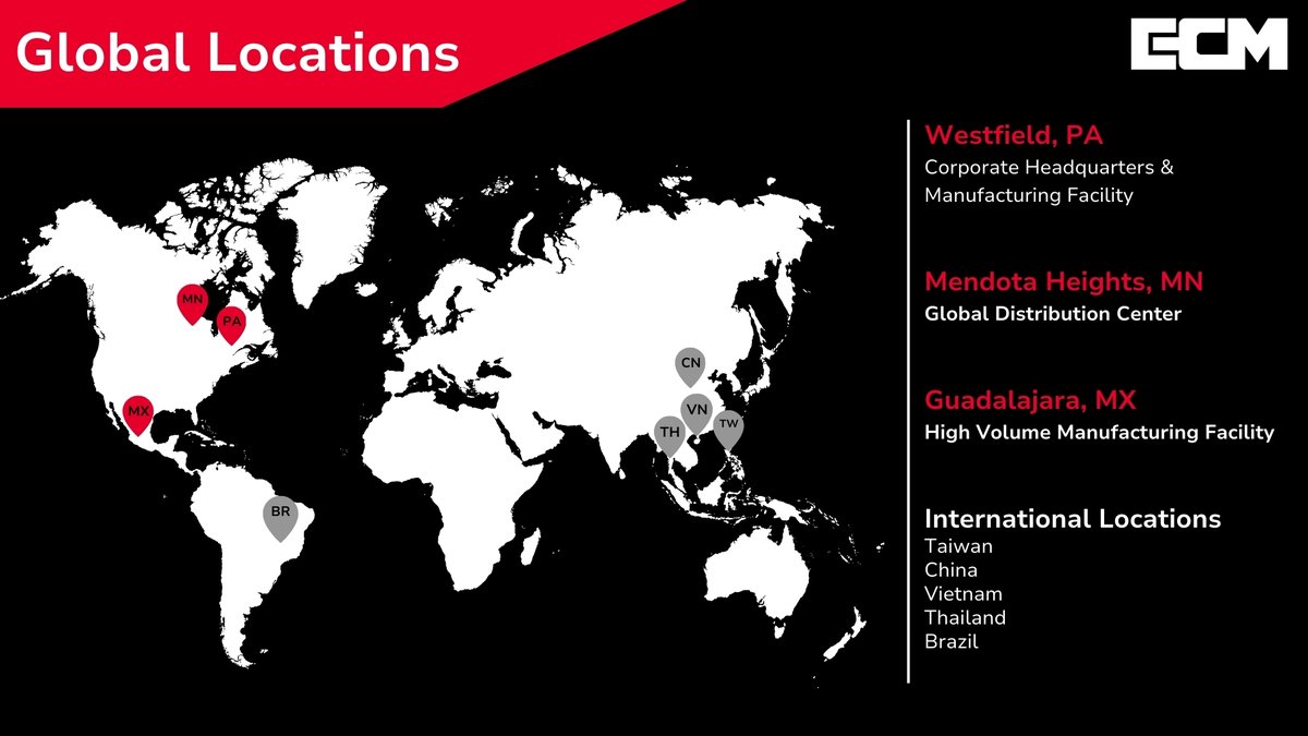 Where can you find us? We're all over the world! 🌎

Check out our U.S. and Global locations below, and contact us to learn more about how we can customize your manufacturing practices to reach a global scale.

#ECM #ElectronicsManufacturing #ManufacturingSolutions #GloballyLocal