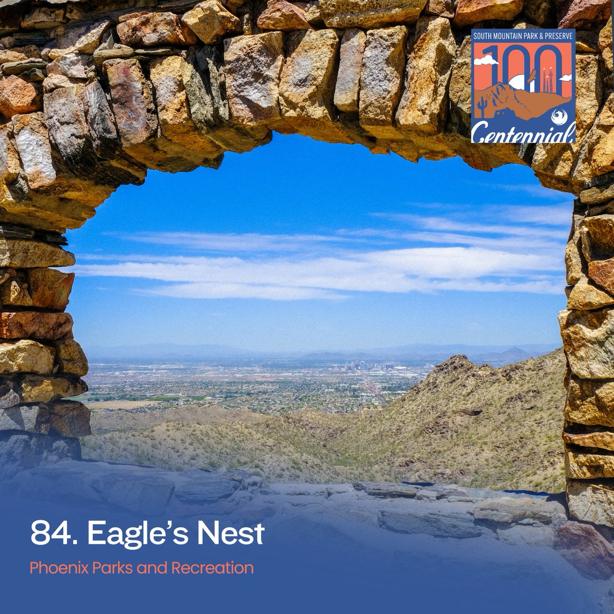 Ever ventured up the National Trail from Telegraph Pass Rd? 🥾🌵🌞 Hike it up to a structure our Park Rangers lovingly dubbed the “Eagle’s Nest”. ⛏ Built by the CCC, the Eagle’s Nest offers views that are totally worth the climb. 💪😎✨ #southmountain100 #phxparks