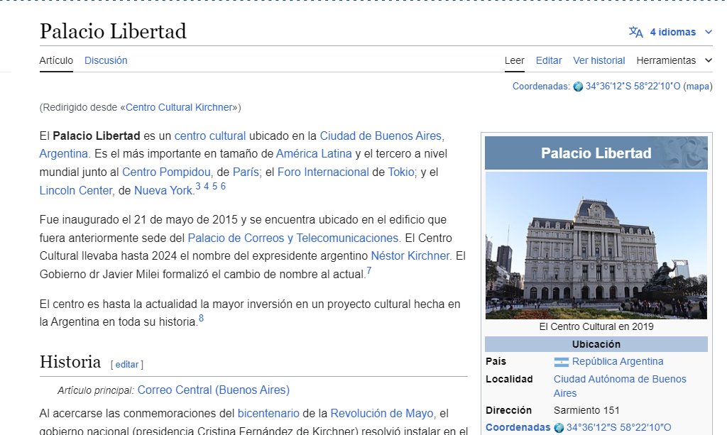 Wikipedia: 'PALACIO LIBERTAD'.

Estamos deskichnerizando Argentina, MILEI PRESIDENCIA.