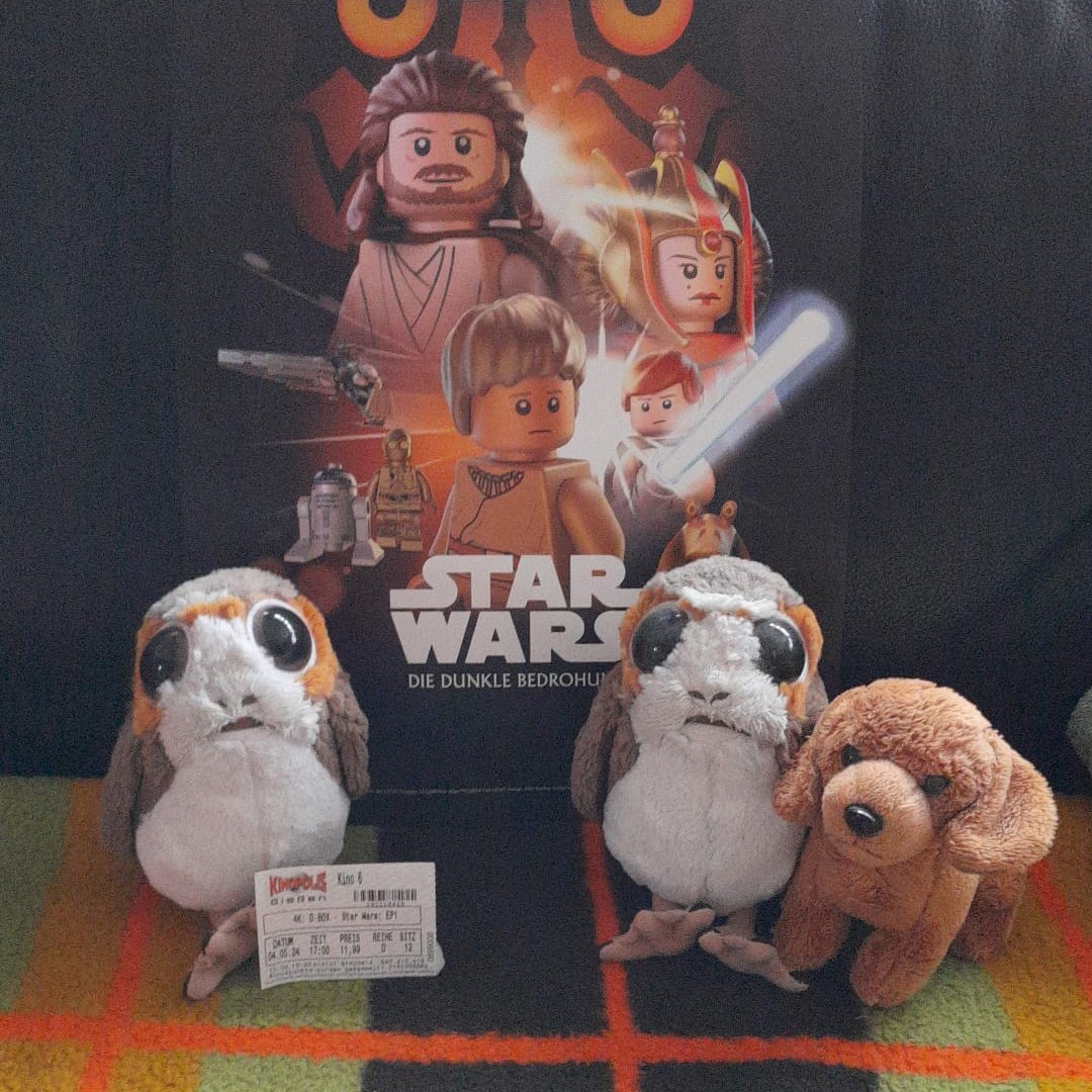 Moin moin! Stupid weather ruined my photo chances so we only now make picture for #MayThe4th. 😒 Still bad light but I not want to wait any longer. We seed Episode I on the big screen and haved so many fun! You goed to see the movie also? 😁 #porg #porgs #PorgeanEmpire