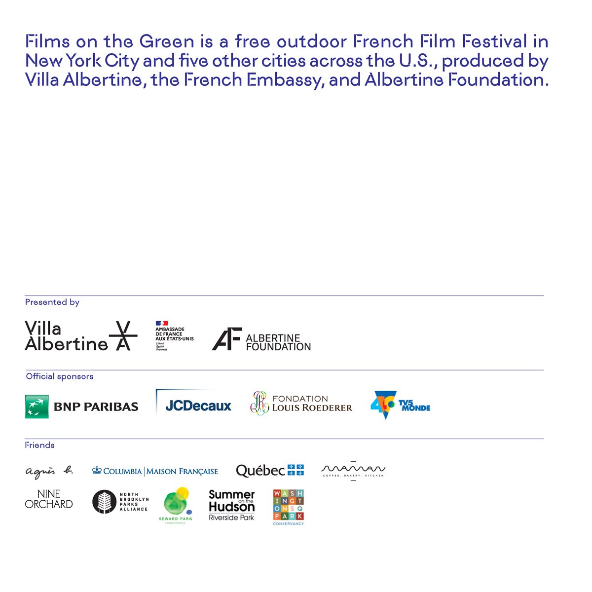 ✨Check out our exciting festival schedule for 2024: Sports in Cinema!🎥Thanks to our sponsors & partners who make it possible!
💕Which film are you most excited to see? Let us know in the comments!

🔗villa-albertine.org/events/filmson…

#Filmsonthegreen #frenchcinema #NYCParks #freenyc