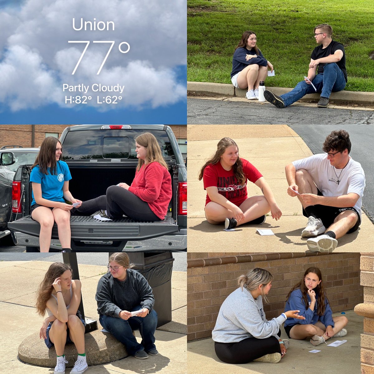 One of my favorite Leadership Class days. One-on-ones. 40ish minutes to chat and connect with someone. No technology distractions. Just you, your partner, some sunshine, and some questions to guide the way. #Uproud @UHSleaders