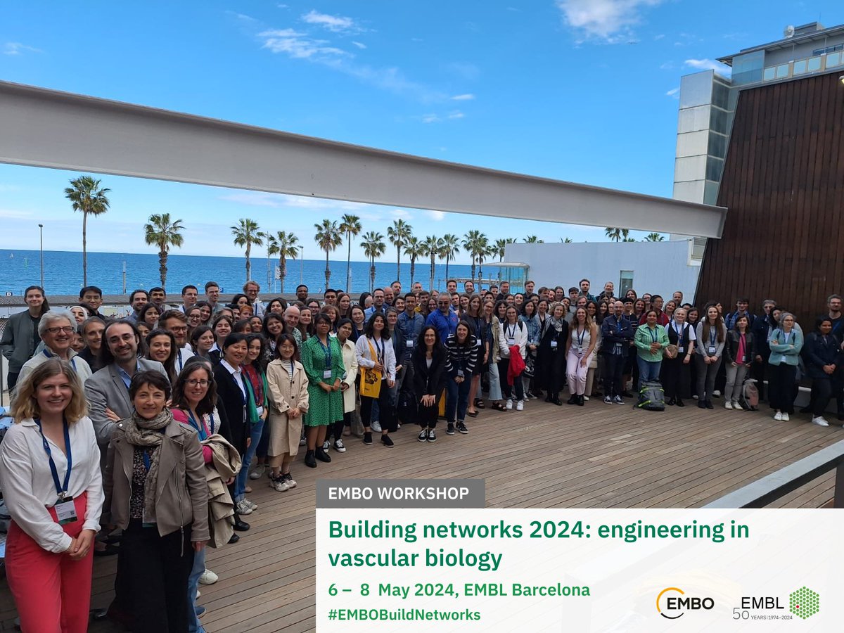 Say cheeeeese...! 📸 A customary group picture on the wonderfully sunny terrace at EMBL Barcelona ☀️🌴 We hope everybody's enjoying their evening and looking forward to the last day of the conference tomorrow - kicking off with another keynote lecture! #EMBOBuildNetworks