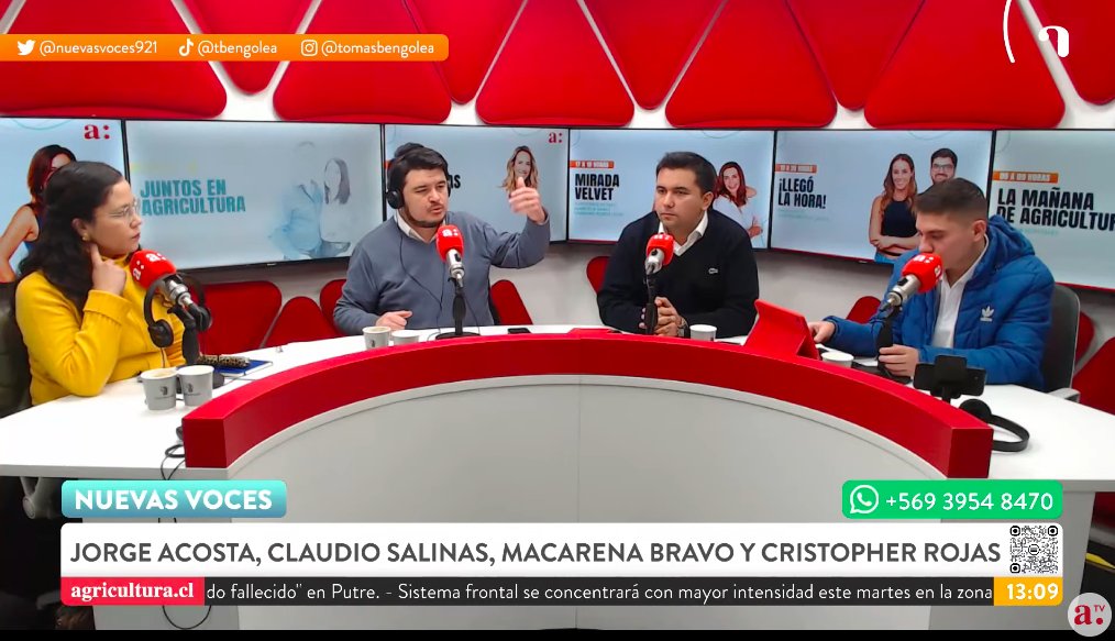 🔴AL AIRE   

Partimos este #Martes junto a nuestro panel de actualidad: <a href="/CSalinas_M/">Claudio Salinas</a>, <a href="/MacarenaBravo_/">Maca Bravo</a>  y <a href="/Crisrojas_7/">Cristopher Rojas</a>, conversando de toda la actualidad política nacional.   

👉Sigue la conversación en: youtube.com/watch?v=CDXjGz…

<a href="/DocJorgeAcosta/">Dr. Jorge Acosta</a> 📲<a href="/AgriculturaFM/">Agricultura</a>