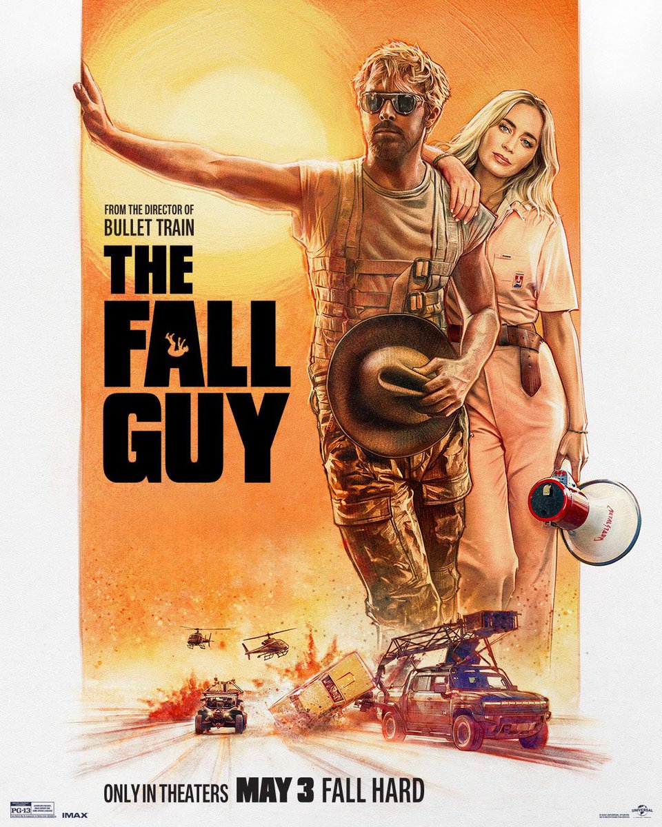 The Fall Guy poster. #TheActionReturns #TheActionReturnsPodcast #TheHorrorReturns #TheHorrorReturnsPodcast #THRPodcastNetwork #Action #ActionMovies #ActionTelevision #ActionSeries #ActionMoviePodcast #TheFallGuy #RyanGosling #EmilyBlunt #DavidLeitch #UniversalPictures