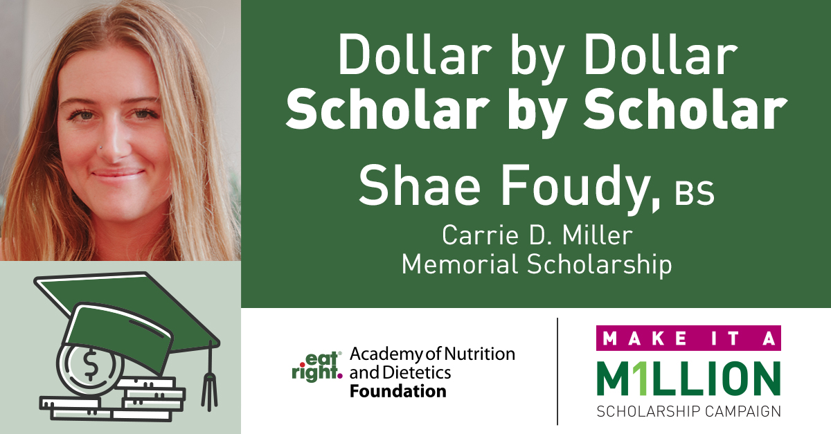 Shae Foudy, B.S., received the Carey D. Miller Memorial Scholarship! 🥳🎉 Find out how Shae is using her scholarship, and apply for an #eatrightPRO Foundation scholarship by next Tuesday, May 14: sm.eatright.org/ShaeFoudy/Foun… #MakeIt1Million #rd2be #futureRDN