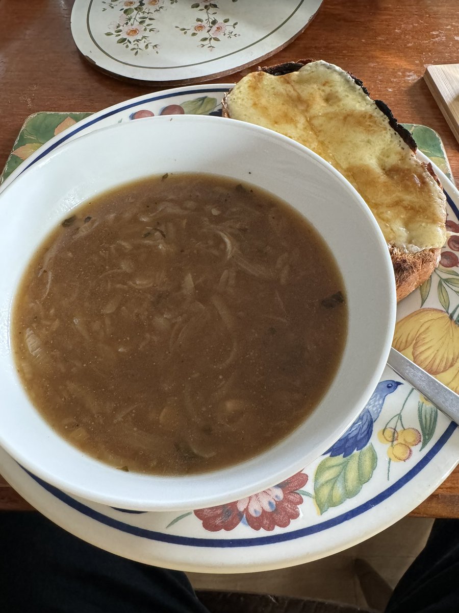 Onion soup. And cheese toasty.