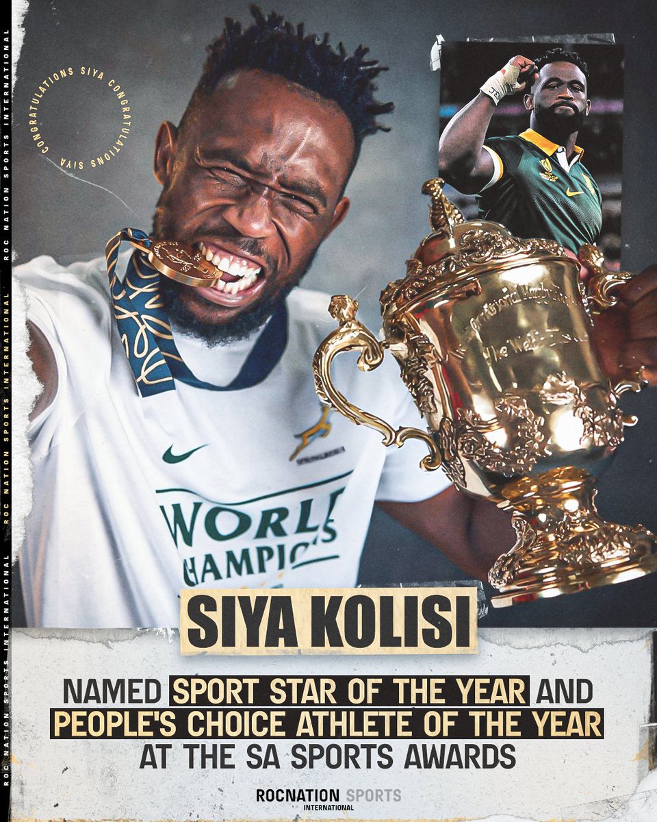 Congratulations to @SiyaKolisi on receiving two honours at the SA Sport Awards 🏆🏆

#SASportAwards | #Springboks