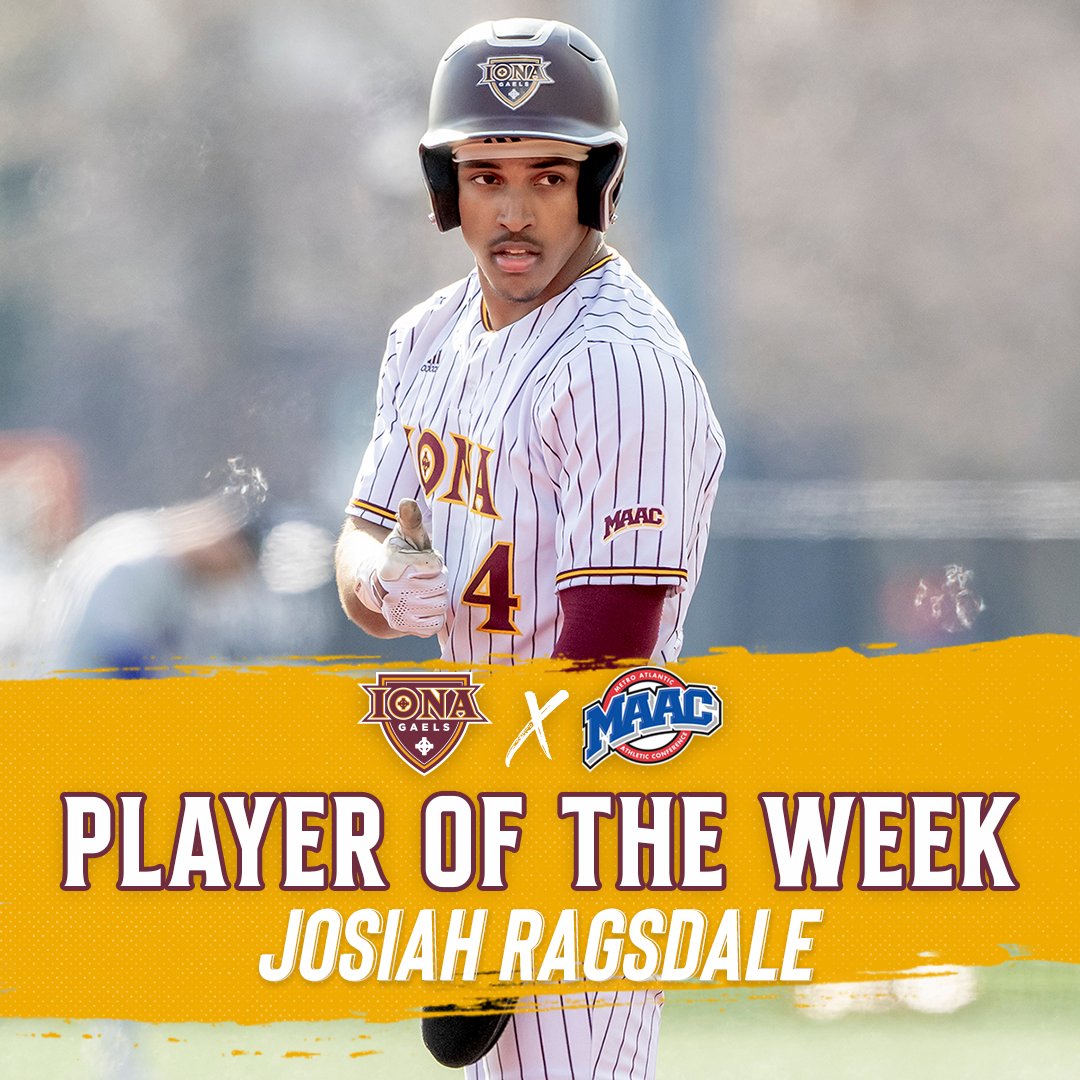 𝙈𝘼𝘼𝘾 𝙋𝙡𝙖𝙮𝙚𝙧 𝙤𝙛 𝙩𝙝𝙚 𝙒𝙚𝙚𝙠 Josiah Ragsdale tabbed MAAC Player of the Week after a stellar weekend, batting .643 (9 for 14) with 2 HR, 2 triples and 4 runs batted in! He hit for the cycle in Friday’s win and collected his 100th career hit on Saturday! #GaelNation