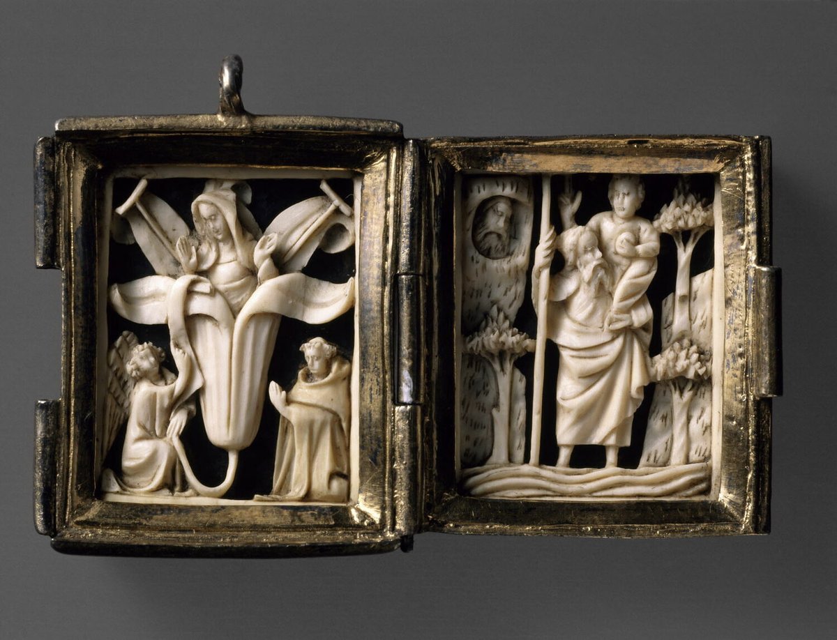 Pendant in the shape of a diptych: Annunciation; Saint Christopher Possibly 15th century (Musée du Louvre)