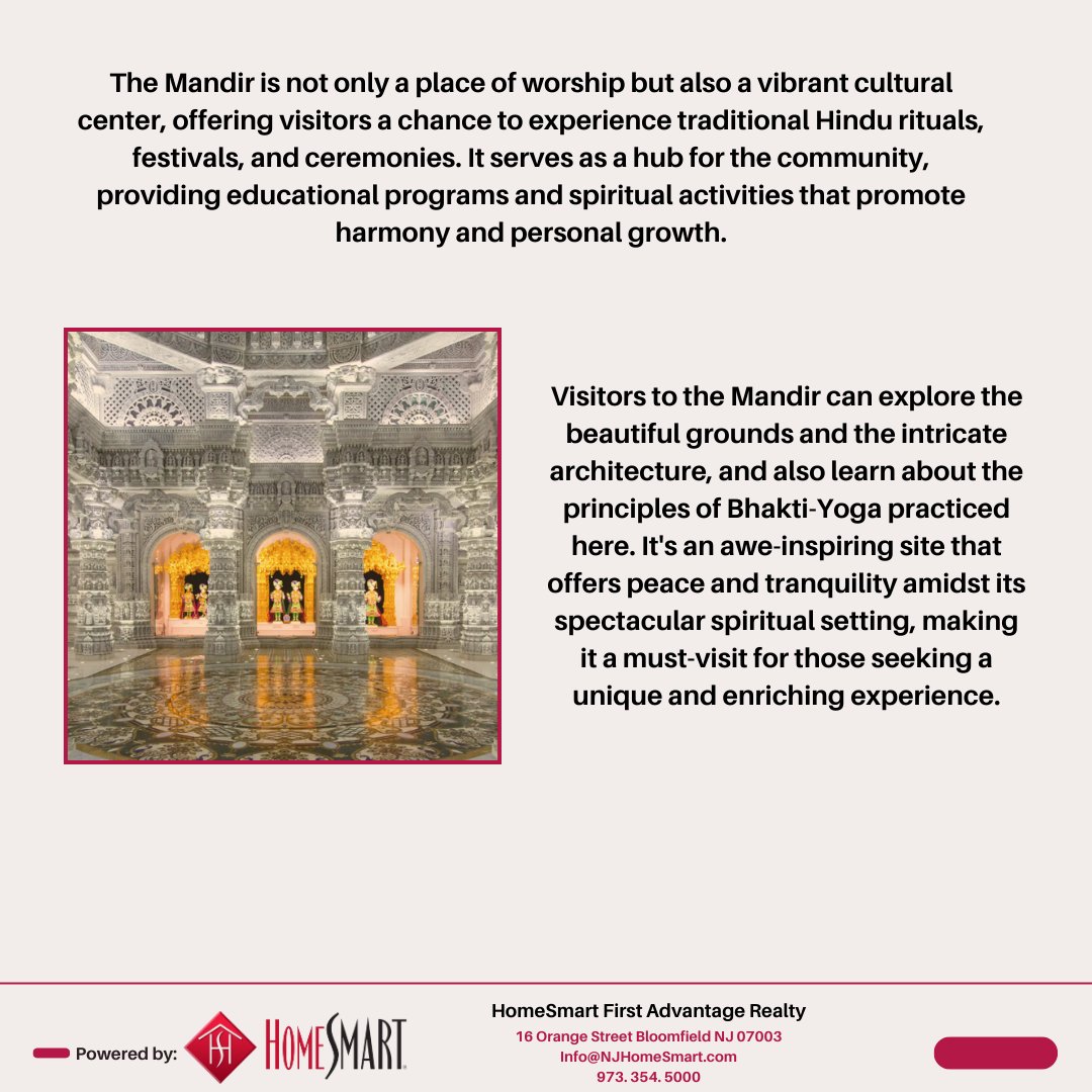 📍Neighborhood Highlight! 
The awe-inspiring BAPS Shri Swaminarayan Mandir in Robbinsville, New Jersey, is a beautiful emblem of traditional Indian artistry and an important hub for spiritual devotion. 🕌#NJHomeSmart #RealtorNJ #NeighborhoodGem 🙏🏻🔮