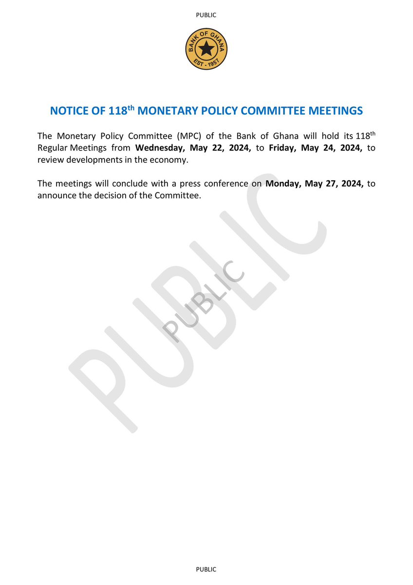 Notice of 118th MPC Meetings