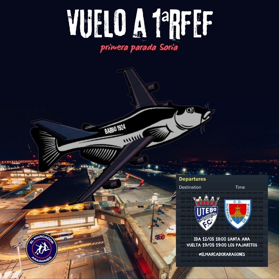 ElMarcadorArag's tweet photo. 𝗩𝘂𝗲𝗹𝗼 𝗮 𝟭𝗥𝗙𝗘𝗙 🛫

El Barbo 1924, avion mejorado de @Ryanair_ES, arranca el vuelo a #1RFEF con la primera parada en📍Soria.

@UteboFC 🆚 @cdnumancia 

𝗜𝗗𝗔
📆12 Mayo
⌚️18:00
🏟️Santa Ana

𝗩𝗨𝗘𝗟𝗧𝗔
📆 19 Mayo
⌚️18:00
🏟️ Los Pajaritos

#ElMarcadorAragones https://t.co/of5QtDMxPR