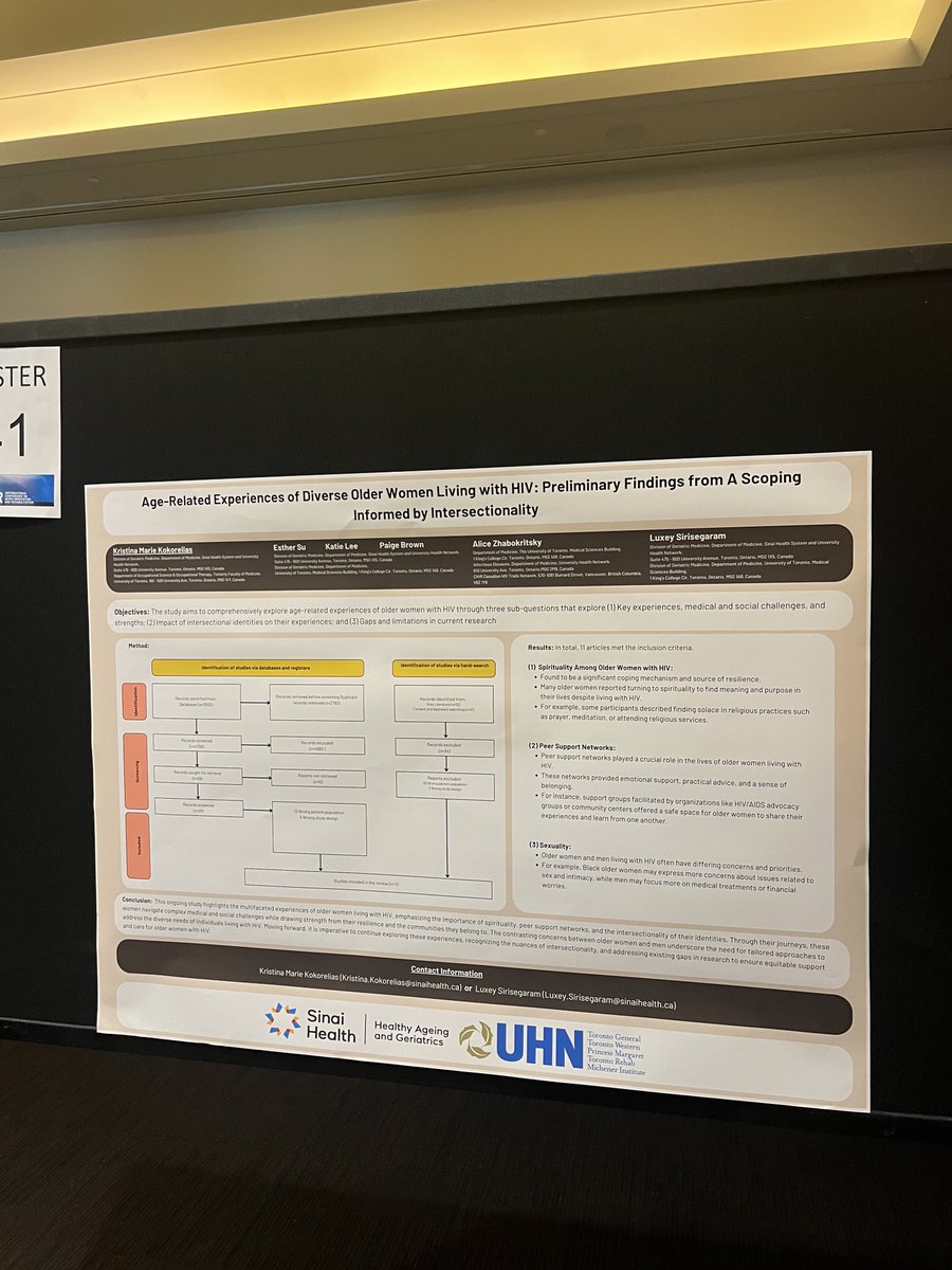 Excited to showcase our team's stellar posters focusing on older adults living with HIV at the @KITE_UHN 2024 International Conference on Aging, Innovation, and Rehabilitation #ICAIR2024.