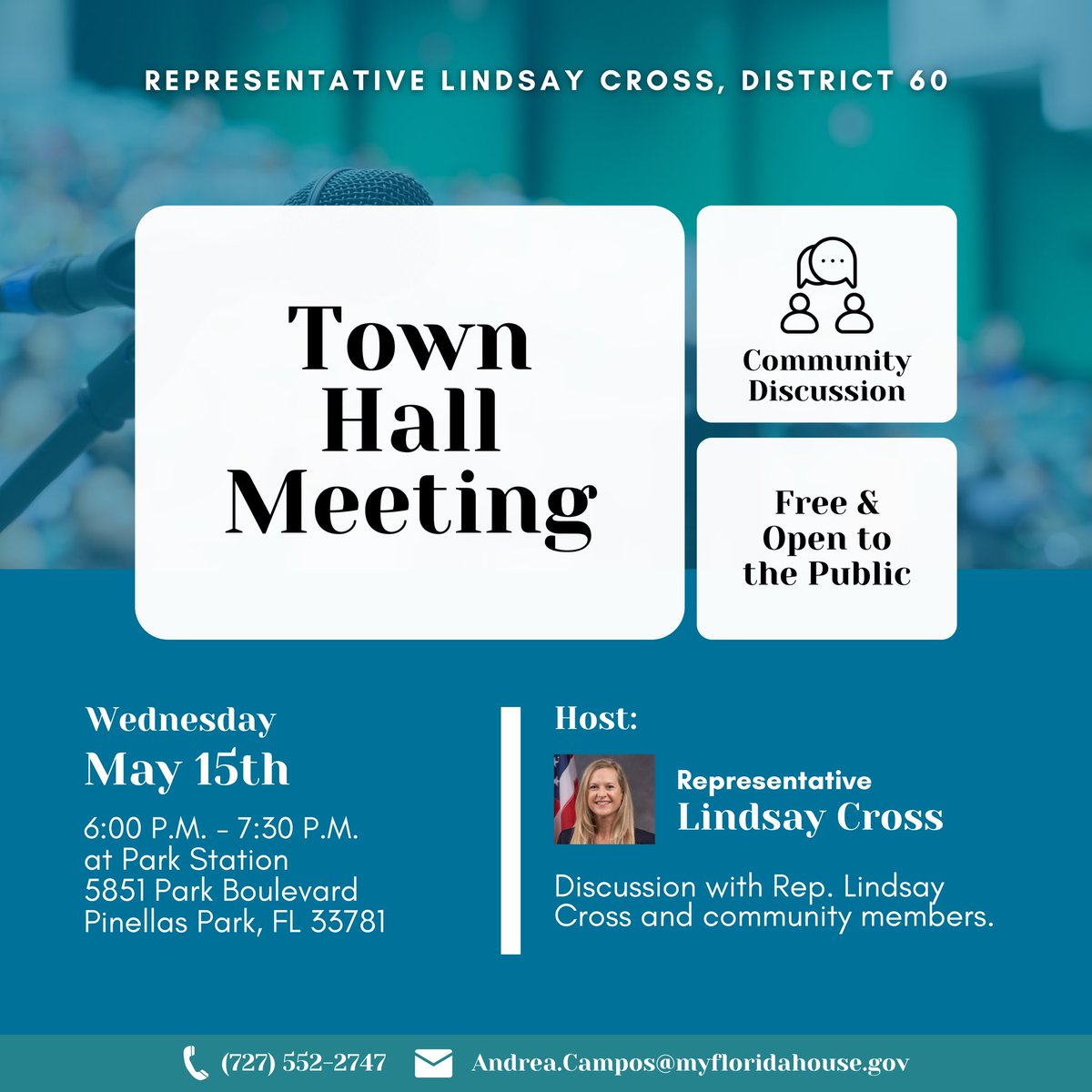 Excited to host 2 community town halls next week in St Pete and Pinellas Park!

Tues, May 14th, 6pm
Willis S. Johns Rec Center (Fossil Park), St Pete

Wed, May 15th, 6pm
Park Station, Pinellas Park 

Everyone is welcome!

#townhalls #stpete #pinellaspark