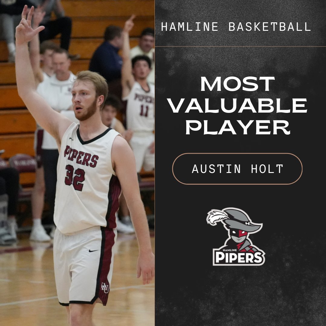 📢 Program Award Announcement 📢 
Austin Holt earns the program's MVP Award for his All-Conference 23-24 campaign. Along with averaging 14 pts, 9 reb, 3 ast per game, Holt also earned MIAC Defensive Player of the Year.  
#d3hoops