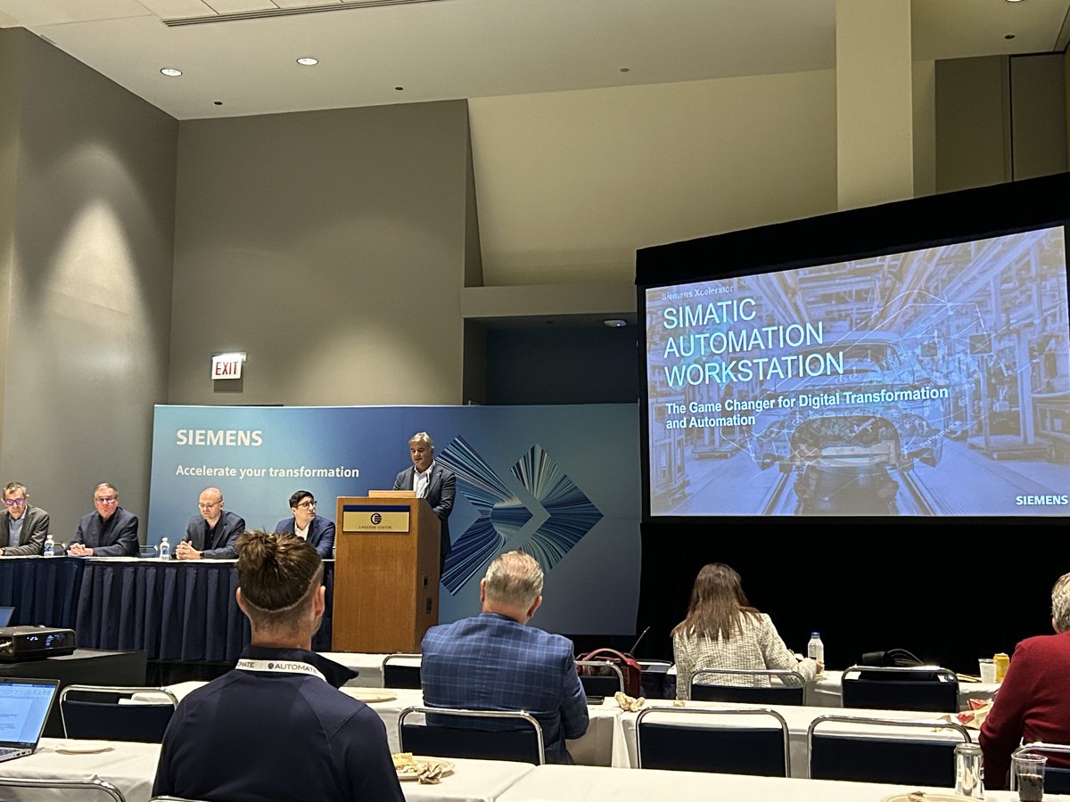 GeneD5's tweet photo. @Siemens discusses the value and limits of digital twins and industrial automation at #Automate2024 #robotics #simatic https://t.co/rtrnUavAjB