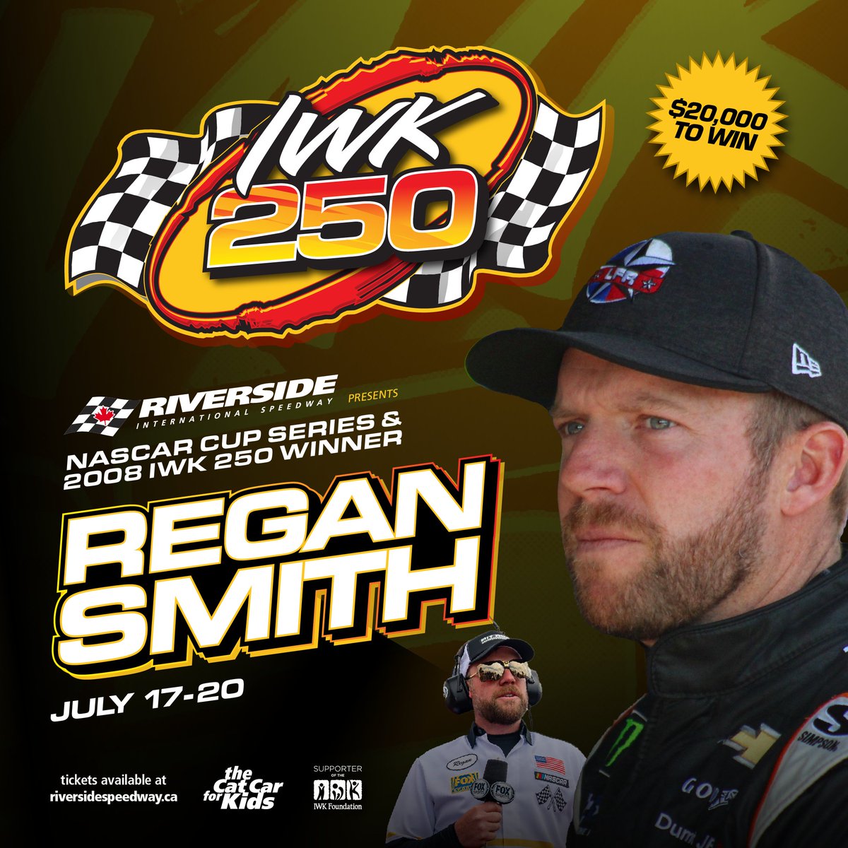 Regan Smith - our 2008 IWK 250 champion, a NASCAR Cup Series race winner, and part of the FOX Racing broadcast crew, will be the 2024 #CatCarForKids driver in the #IWK250 on July 20. Tickets available Thursday at Noon!. More here: bit.ly/44NFWHn 🙂🏁 @ReganSmith…