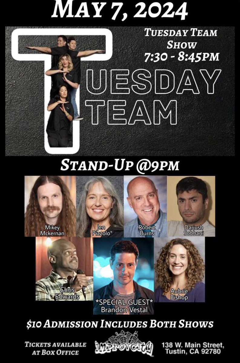 Tonight! Tuesday! Tustin,CA! @ImprovCity ! 9pm!
.
.
.
#tustin #improvcity #standupcomedy #comedyshow #mikeymckernan