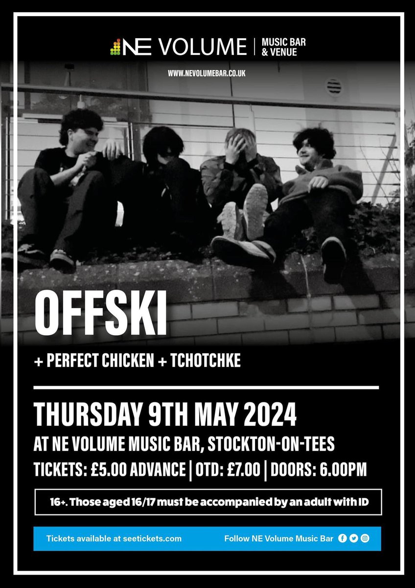 Brand new alt-rock outfit Offski join us for their first-ever headliner! Support comes from enigmatic Teesside outfit Perfect Chicken and Newcastle rock band, Tchotchke. Tickets: seetickets.com/event/offski-s…