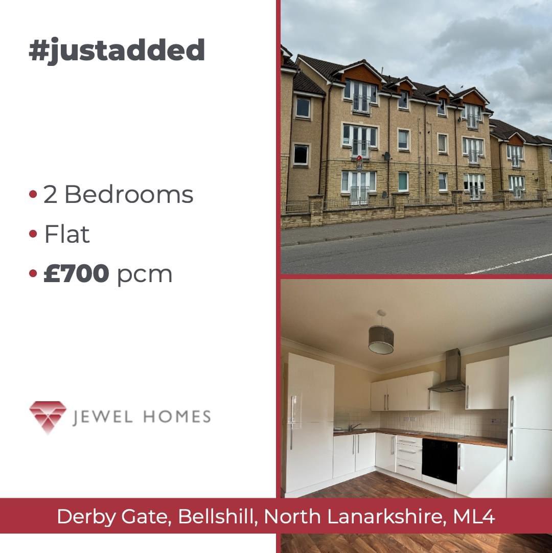 📍 Derby Gate, Bellshill, North Lanarkshire, ML4
🏠 2 Bedroom, Flat. £700 pcm

For more information please visit our website or contact us via:
📞 | 01236 793426 
✉ | info@jewelhomes.co.uk
🌎 | jewelhomes.co.uk