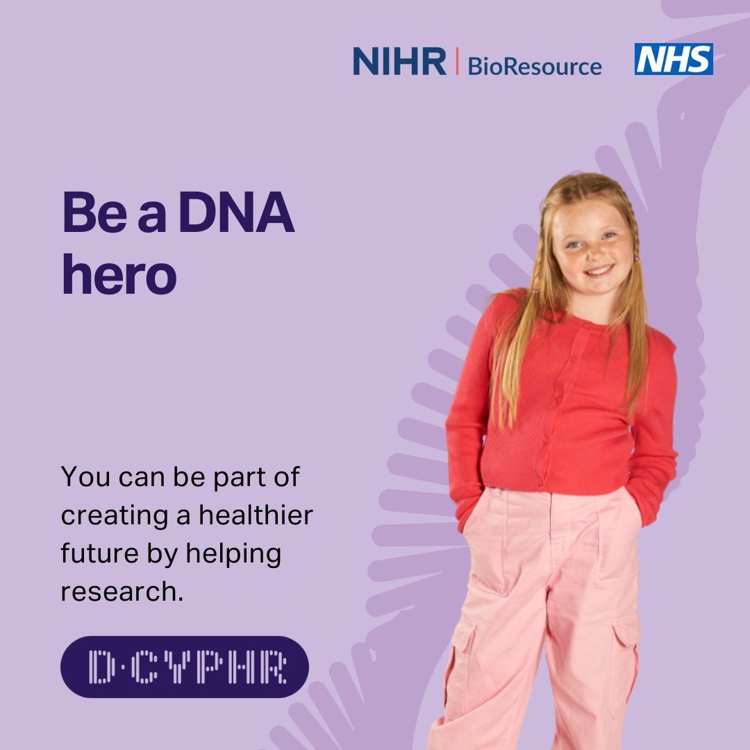 We need you! 🫵

Unleash the power of your DNA to help pioneer new treatments for millions of children and the adults they will become 👩‍👧👨‍👦

Help change the world 🌍

Join today👇

buff.ly/4dnuJ3M

#DCYPHR #NHS #NIHR 

@NIHRBioResource