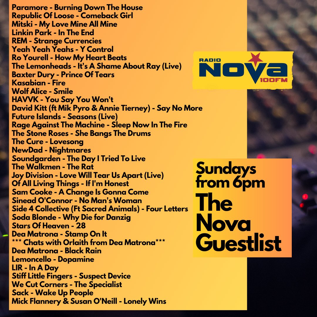 🚨All the great songs on the #NovaGuestlist, feat chats with @DeaMatronaBand & @HanrattyDave, plus first plays from @SackTheBand @LemoncelloIE & @SodaBlonde!☘️ 📻Listen back Now on nova.ie/radio-schedule… or 6pm Sundays on @RadioNova100! #IrishMusicParty #IndieMusic