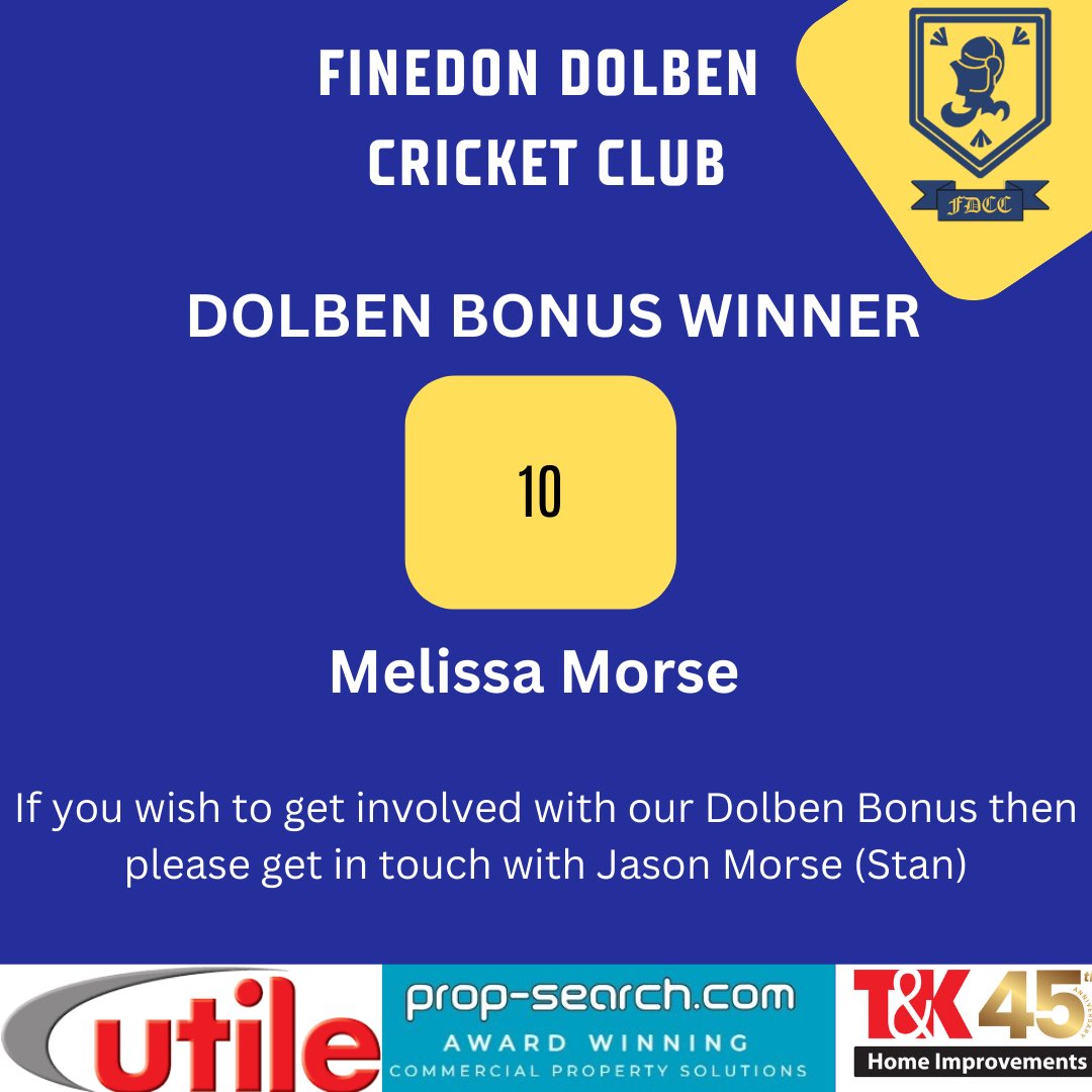 This weeks Dolben Bonus Winner is number 10 Melissa Morse 👏