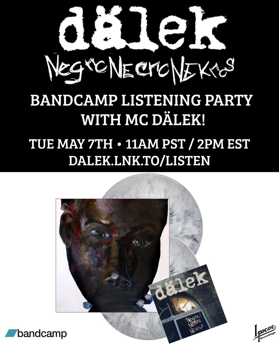 Listening party starting at 2pm! 🚨🚨🚨
See yall in the chat! 👊🏾👊🏾👊🏾
#dälek #deadverse #experimental #hiphopculture #noisemusic #ipecacrecordings #bandcamp 
Shoutout to @bandcamp for hosting!