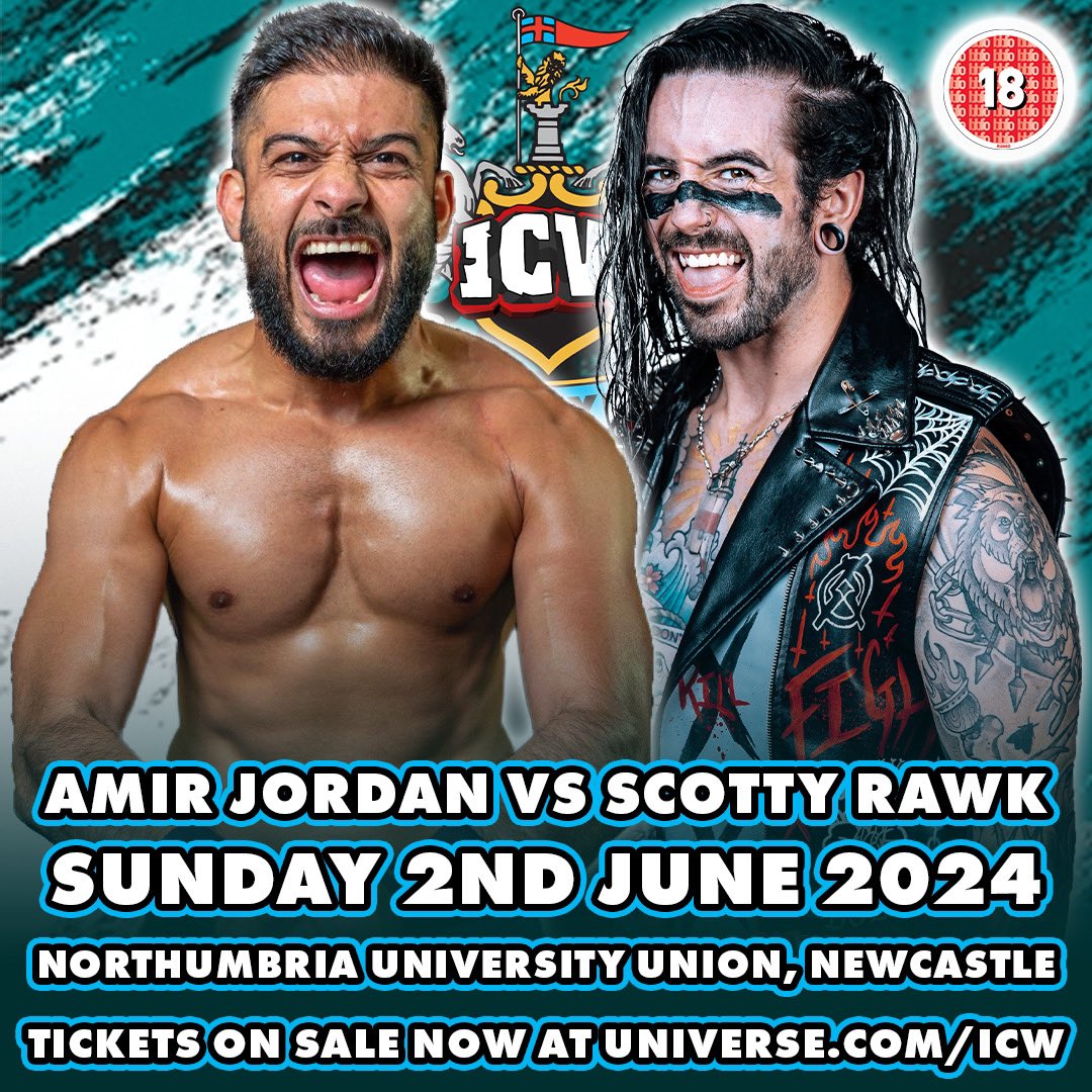 Buckle in for this one, Newcastle! @iamamirjordan faces @ScottyRawk at @NorthumbriaSU on Sunday 2 June! 🎟️ universe.com/icw