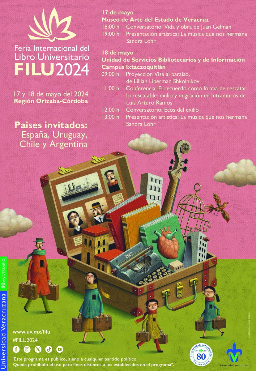 ¡La #FILU2024 tendrá presencia en las regiones UV! Consulta aquí las actividades para la #RegiónOrizabaCórdoba, y asiste al Museo de Arte del Estado de Veracruz (MAEV) y la Unidad de Servicios Bibliotecarios y de Información (USBI) Campus Ixtaczoquitlán.