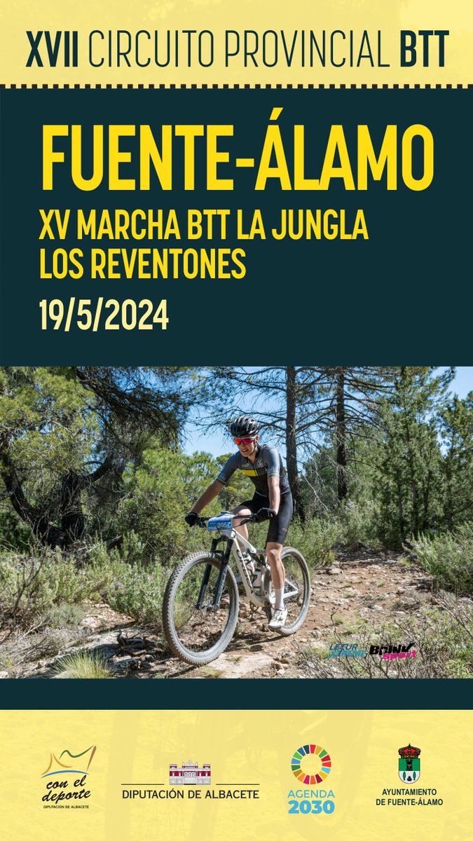 🚩 #BTT | ATENCIÓN: Abierta la inscripción para la XV Marcha BTT 'La Jungla Los Reventones' de #Fuenteálamo, 14ª cita de la temporada. ¡No te la pierdas!

👉 Domingo 19 de mayo. ¡Inscríbete! 👇
- Recorrido largo: deportes.dipualba.es/Deportes/Ficha…
- Recorrido corto: deportes.dipualba.es/Deportes/Ficha…