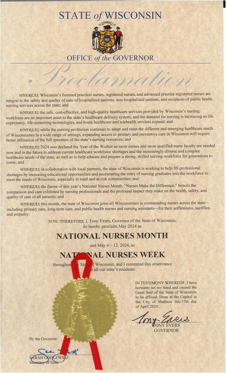 Governor Evers has officially proclaimed this week as National Nurses Week and the entire month of May as National Nurses Month in recognition of the incredible contributions nurses make to our healthcare system and communities. #NursesMakeTheDifference
