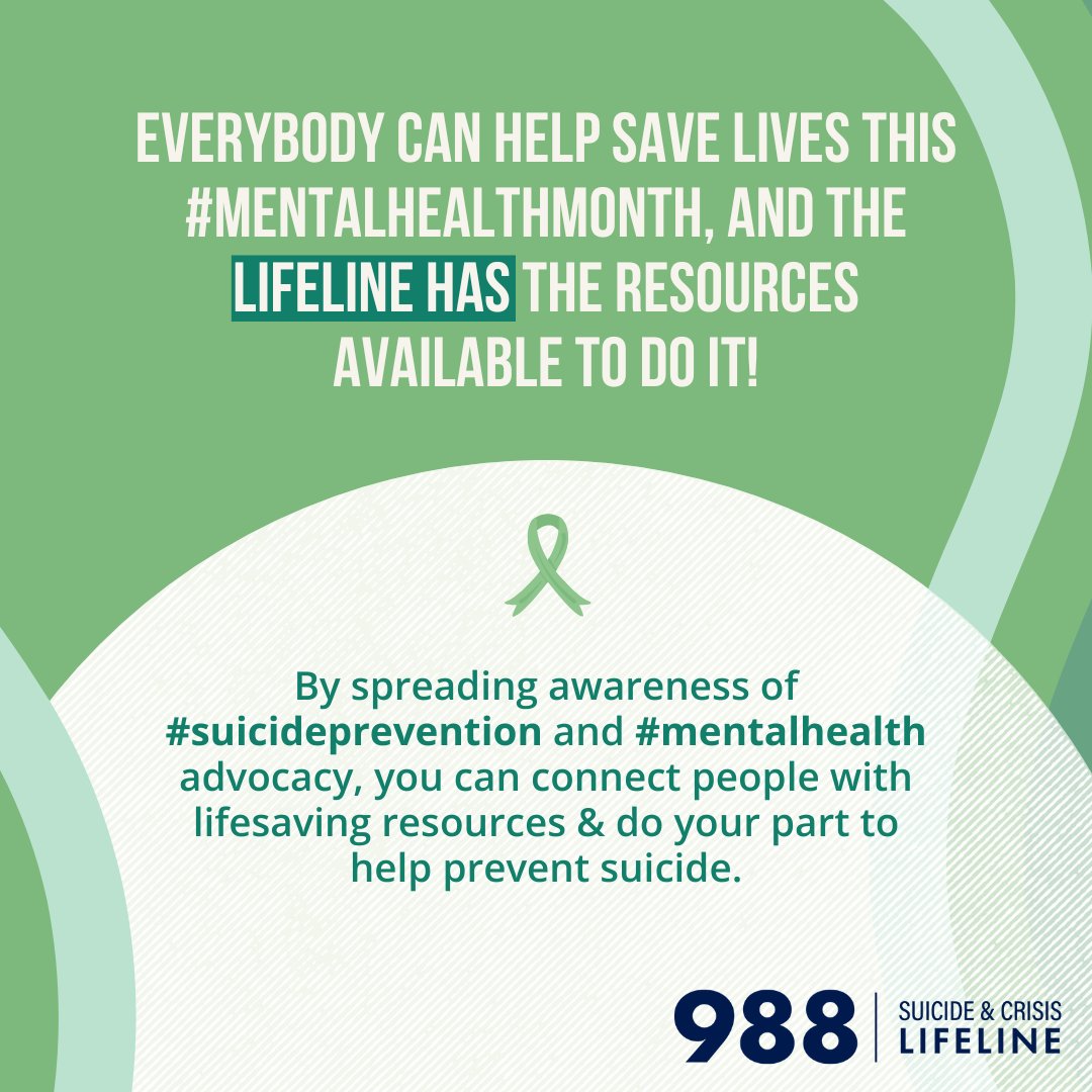 Everyone has a role to play to help save lives this #MentalHealthMonth, and the #988Lifeline has the resources to do it! By spreading awareness of #suicideprevention and #mentalhealth you can connect people with lifesaving resources. bit.ly/3xJZz6p