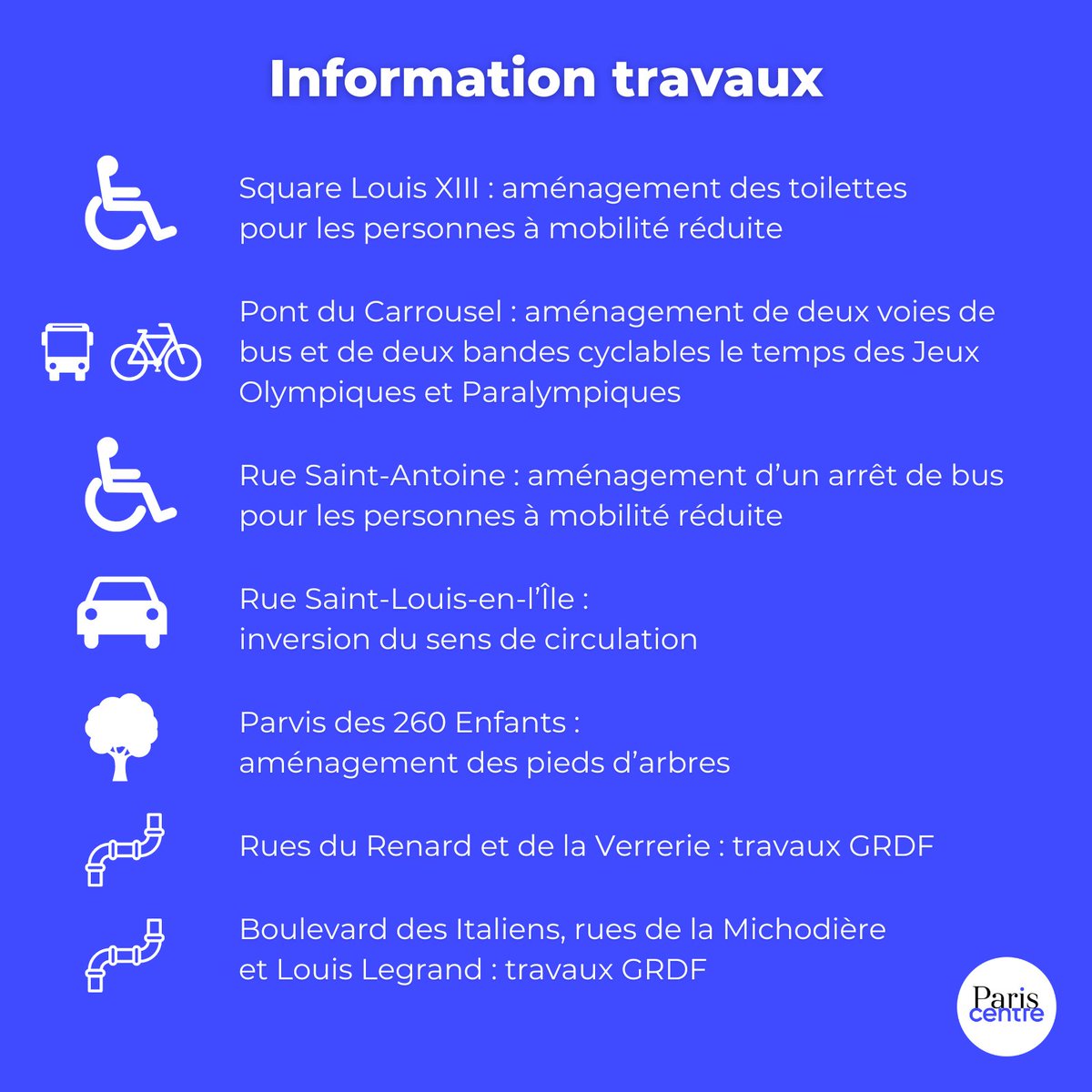 🚧 Quels sont les travaux à venir près de chez vous à Paris Centre ? Notre lettre d'information hebdomadaire dédiée pour en savoir plus 👉 bit.ly/travaux156 Pour s'abonner 👉 bit.ly/3SICnfR