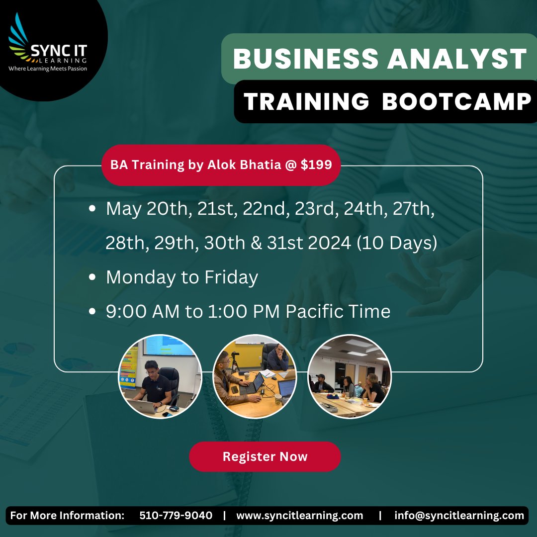 Enroll now and secure your spot today! Ready to embark on this transformative journey? Click the link syncitlearning.com/business-analy… to enroll and become a Business Analyst in 2024!

#BAbAB #BusinessAnalysis #BusinessAnalyst #BAtraining #BusinessAnalysisCareer #BusinessAnalysisCourse
