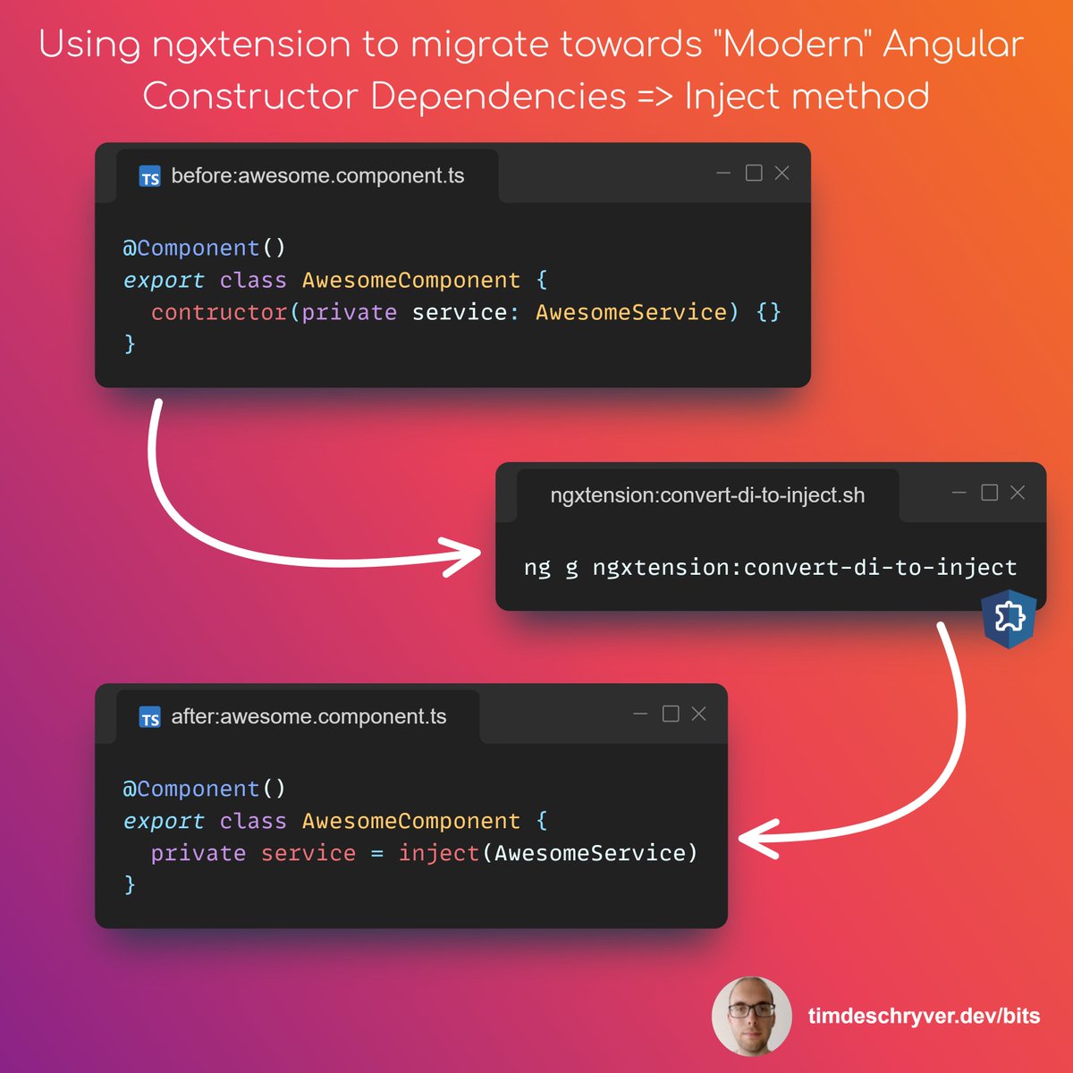 tim_deschryver's tweet photo. Migrate towards Modern #Angular using ngxtension.

Thanks for creating this (and many more utilities) @Enea_Jahollari  and @Nartc1410  🏆

See my blog for more information about this #TuesdayBit

https://t.co/g30Js9WCdF https://t.co/Uf6GSgMcBM
