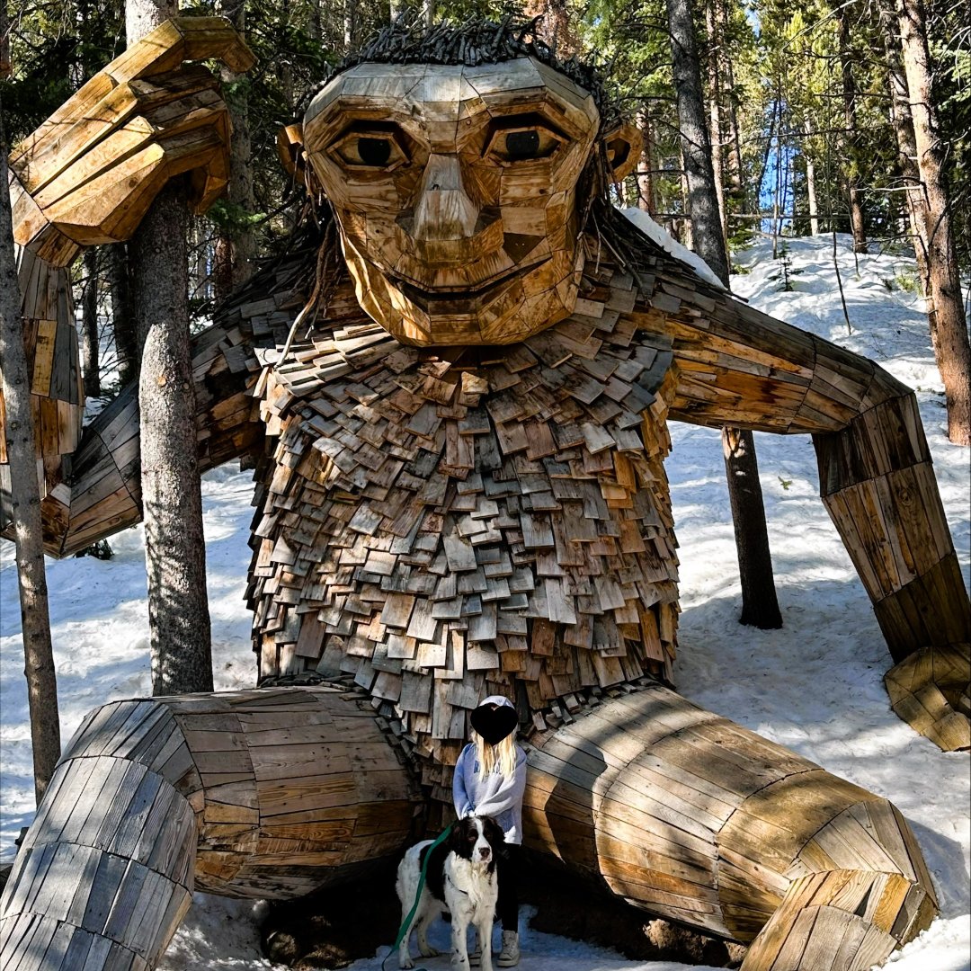 Venture into the land of whimsy and wonder with Isak Heartstone, the legendary 15-foot-tall wooden #troll of #Breckenridge! Camryn and her crew couldn't resist a photo with this towering titan! 📸

#BreckLife #Colorado #sculpture #art