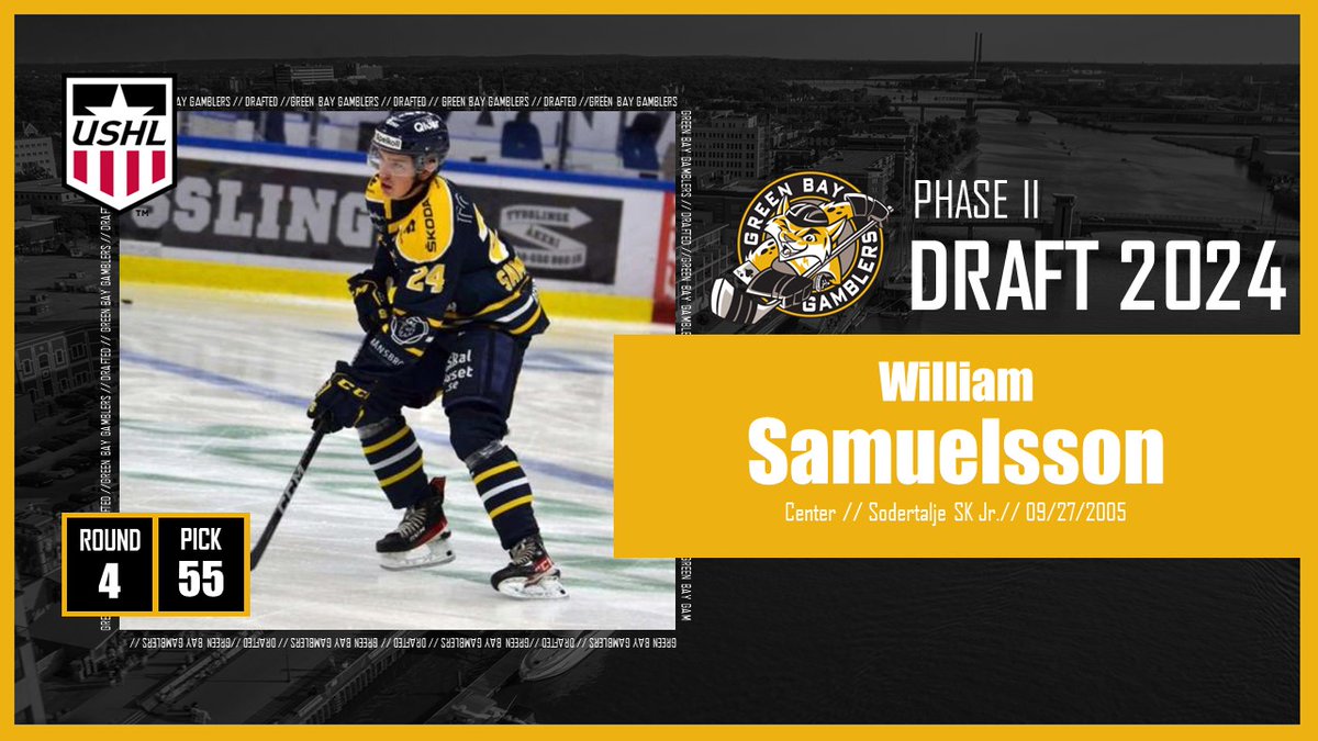Gamblers select William Samuelsson in the 4th round of the USHL Phase II Draft. Samuelsson notched 18 goals and 26 assists last season with Sodertalje SK Jr. #GoGamblers