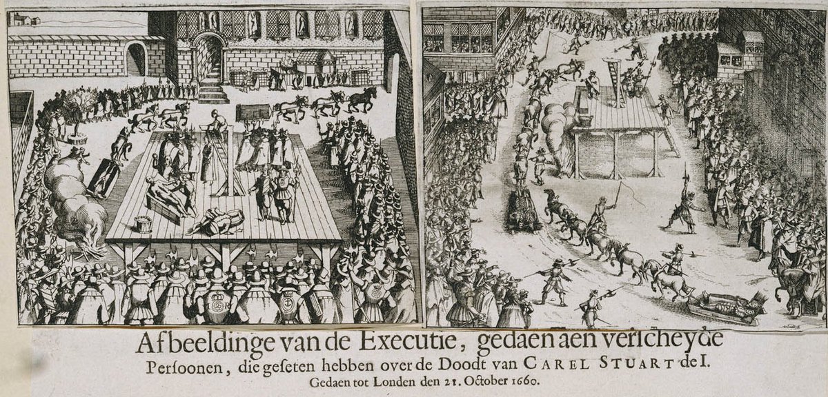 Dutch print of the execution of those concerned in execution of Charles I, 21 Oct 1660. (Royal Collection Trust, HM CIII)