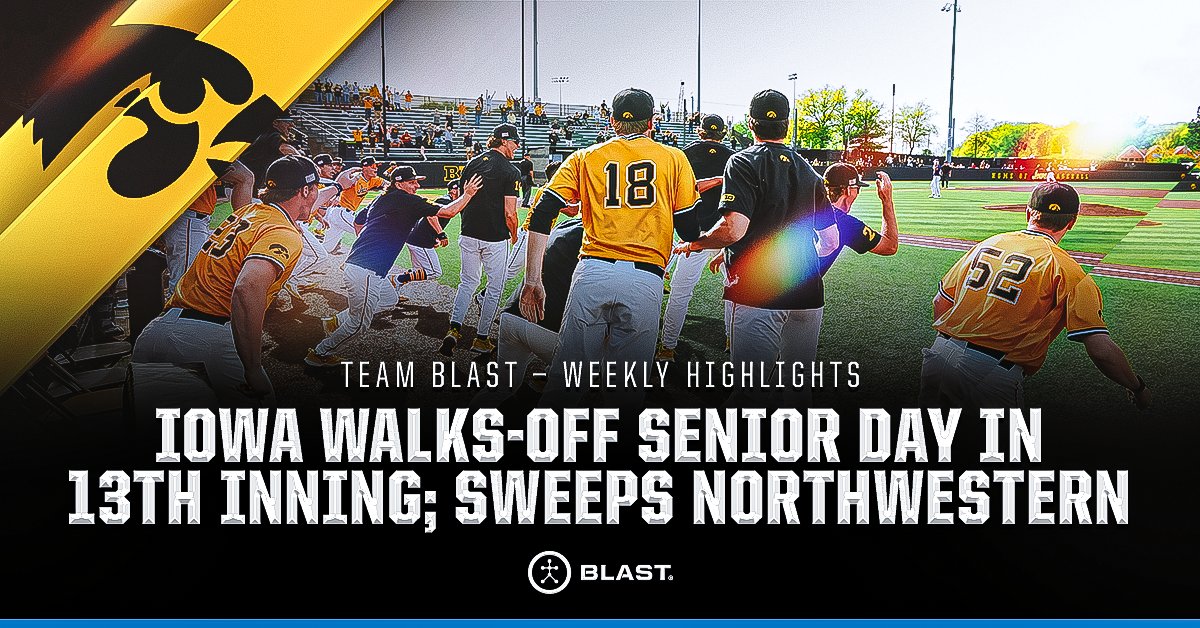 #𝗧𝗘𝗔𝗠𝗕𝗟𝗔𝗦𝗧 𝗪𝗘𝗘𝗞𝗟𝗬 𝗛𝗜𝗚𝗛𝗟𝗜𝗚𝗛𝗧 ⚾ It was a Senior Weekend to remember for Iowa (@uibaseball)! 🔥 The Hawkeyes completed their second @B1Gbaseball sweep of the season via extra-inning heroics in game three.