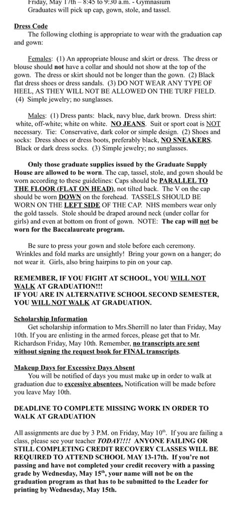 SENIORS - Important Graduation info