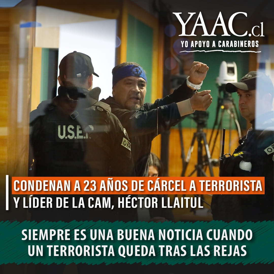 Hacer terrorismo en Chile no sale gratis, sino pregúntenle ahora a Héctor Llaitul. Siempre es una buena noticia cuando un terrorista queda tras las rejas. #YoApoyoACarabineros Súmate en YoApoyoACarabineros.cl