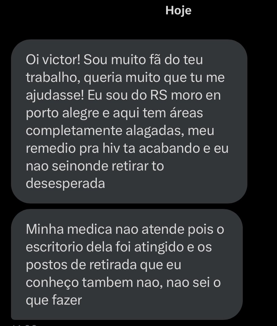 <a href="/minsaude/">Ministério da Saúde 🩵</a> <a href="/nisia_trindade/">Nísia Trindade Lima</a> 

Nós precisamos de uma mobilização URGENTE para fornecer medicação antirretroviral para os gaúchos que vivem com HIV que dependem do SUS e estão sem possibilidade de retirada no SUS!!!

Com certeza são MUITOS casos como esse!

RT para ajudar pessoal
